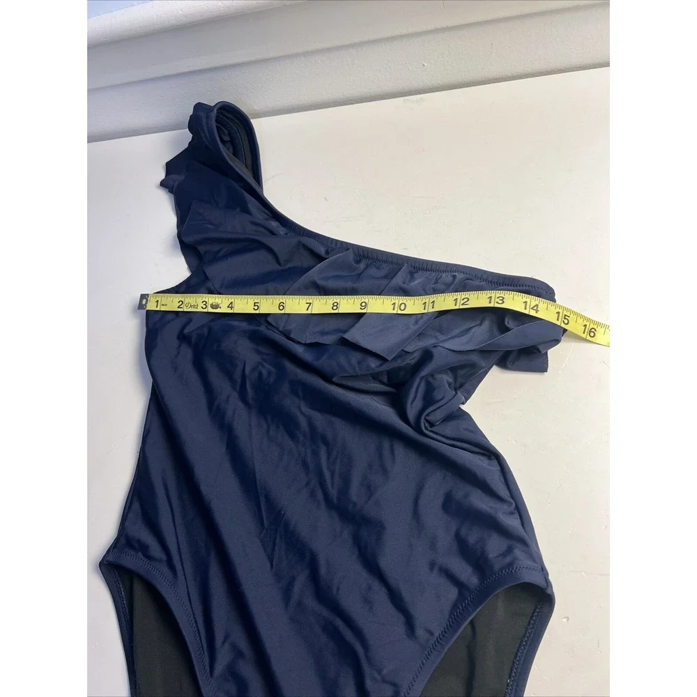 J. Crew Navy Blue One Shoulder Ruffle One Piece Swim‎ Swimsuit Size M